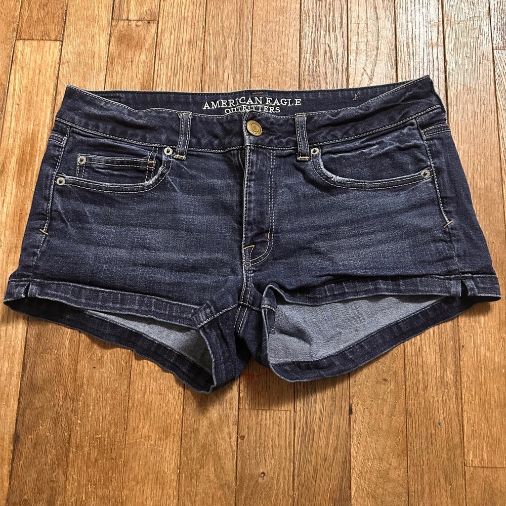 American Eagle Denim Shorts Womens 12 Low Rise Stretch Dark Wash Y2K Summer